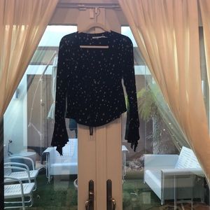 Black peasant blouse with white flower detail